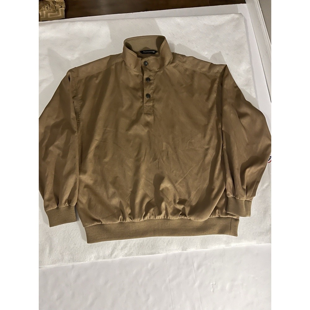 Mens Weatherproof Jacket Pullover L Brown Windbreaker Collared Elastic Waist‎